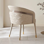 Curved Arm Leather Dining Chair Series with Lacquered Legs and Tailored Trim