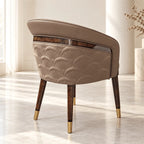 Curved Arm Leather Dining Chair Series with Lacquered Legs and Tailored Trim