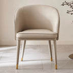 Curved Arm Leather Dining Chair Series with Lacquered Legs and Tailored Trim