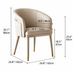 Curved Arm Leather Dining Chair Series with Lacquered Legs and Tailored Trim Dimensions