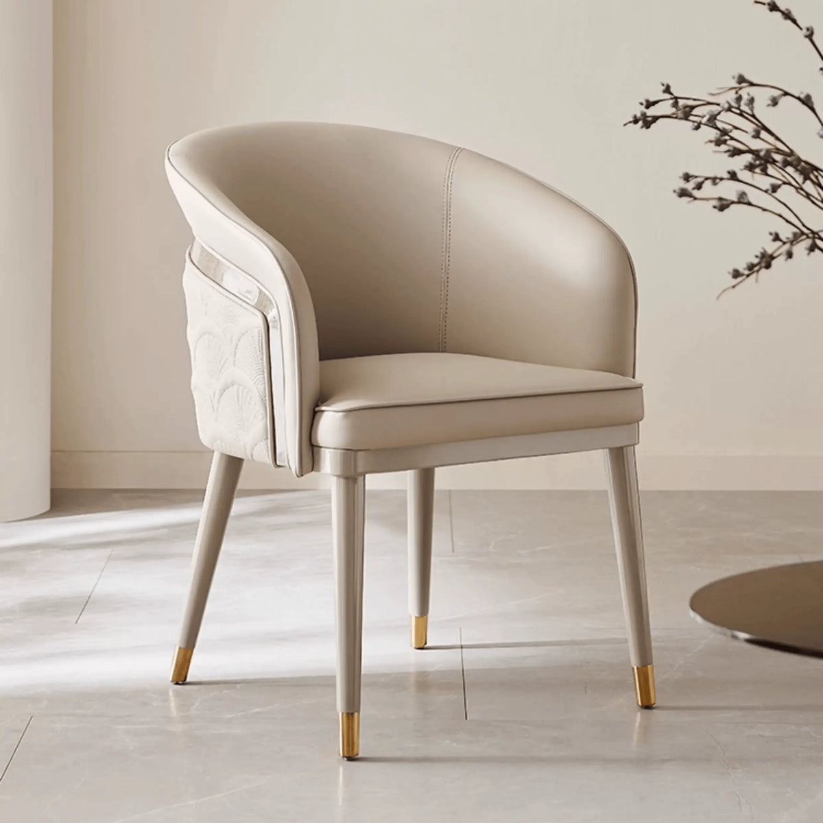 Curved Arm Leather Dining Chair Series with Lacquered Legs and Tailored Trim Main Product Image Main image