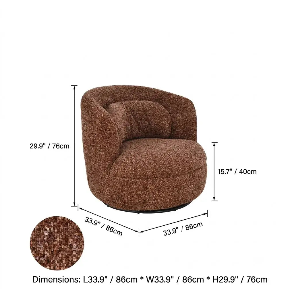 Curved Chenille/Boucle Swivel Chair with Wraparound Back for Cozy Reading Corners Dimensions