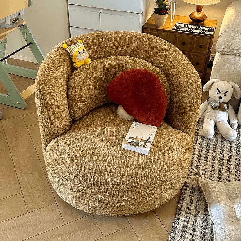Curved Chenille/Boucle Swivel Chair with Wraparound Back for Cozy Reading Corners