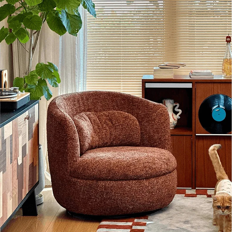 Curved Chenille/Boucle Swivel Chair with Wraparound Back for Cozy Reading Corners