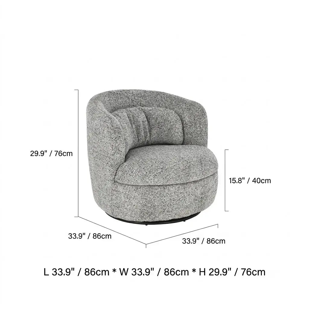 Curved Chenille/Boucle Swivel Chair with Wraparound Back for Cozy Reading Corners Dimensions