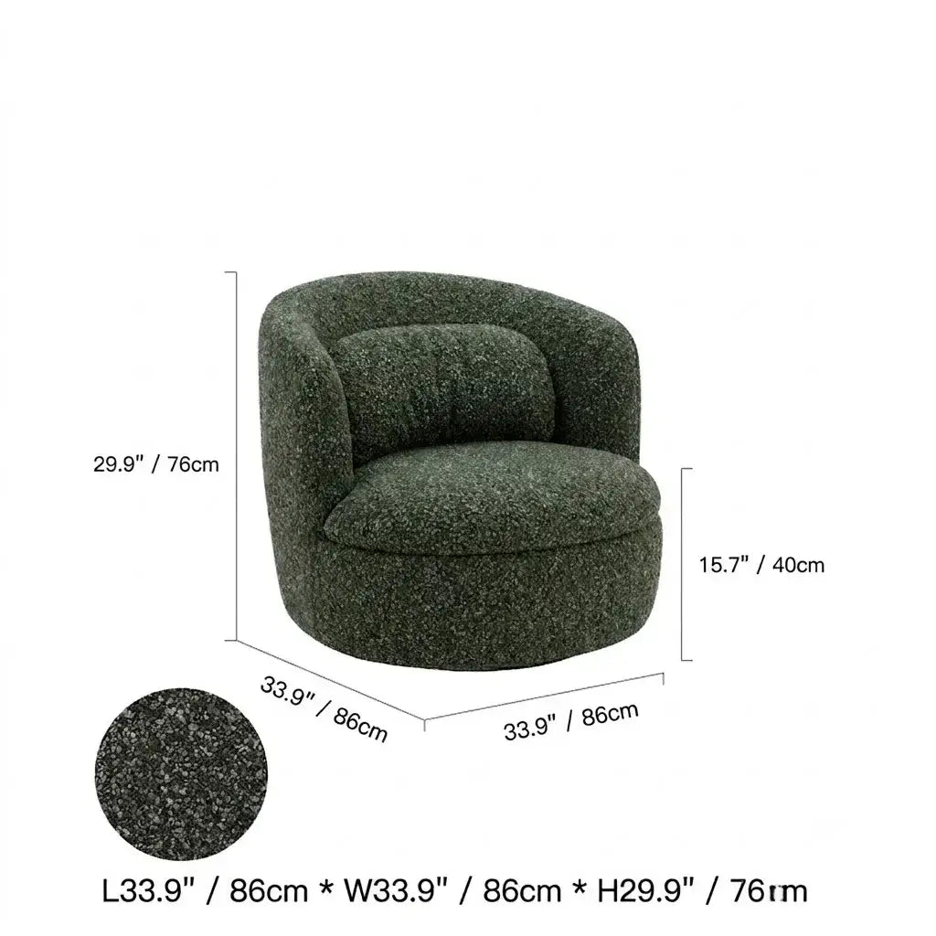 Curved Chenille/Boucle Swivel Chair with Wraparound Back for Cozy Reading Corners Dimensions