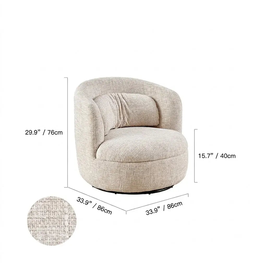 Curved Chenille/Boucle Swivel Chair with Wraparound Back for Cozy Reading Corners Dimensions