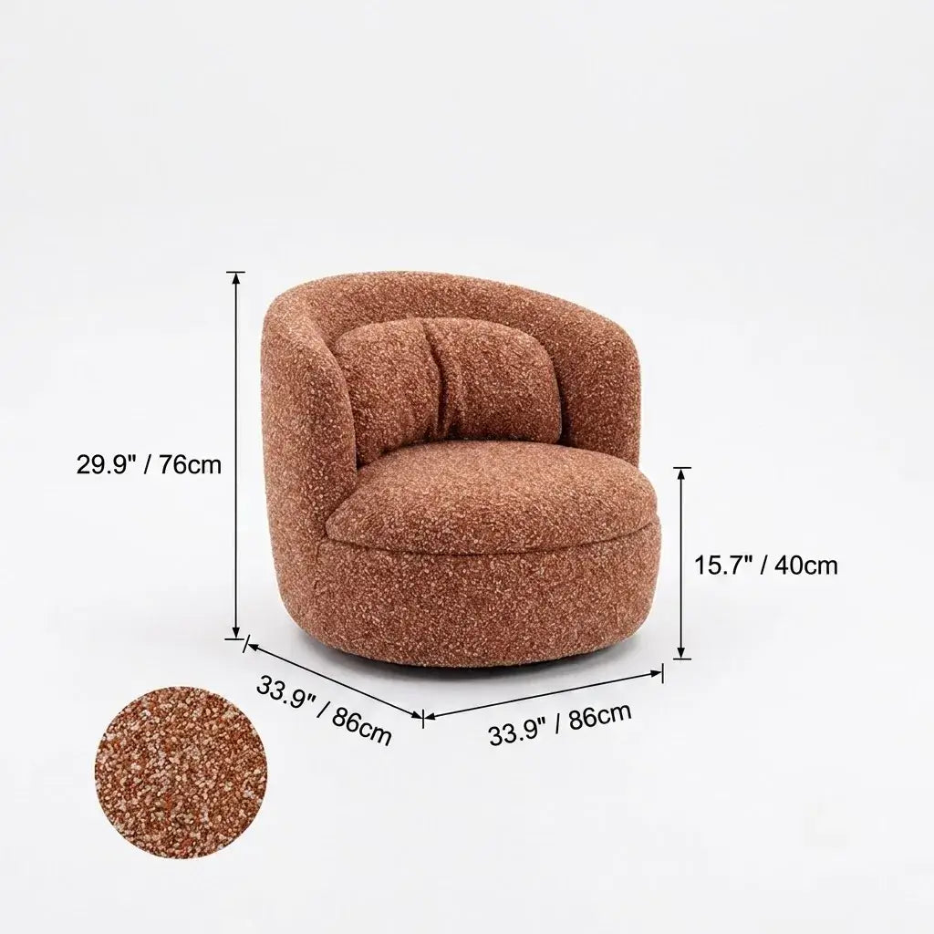 Curved Chenille/Boucle Swivel Chair with Wraparound Back for Cozy Reading Corners Dimensions