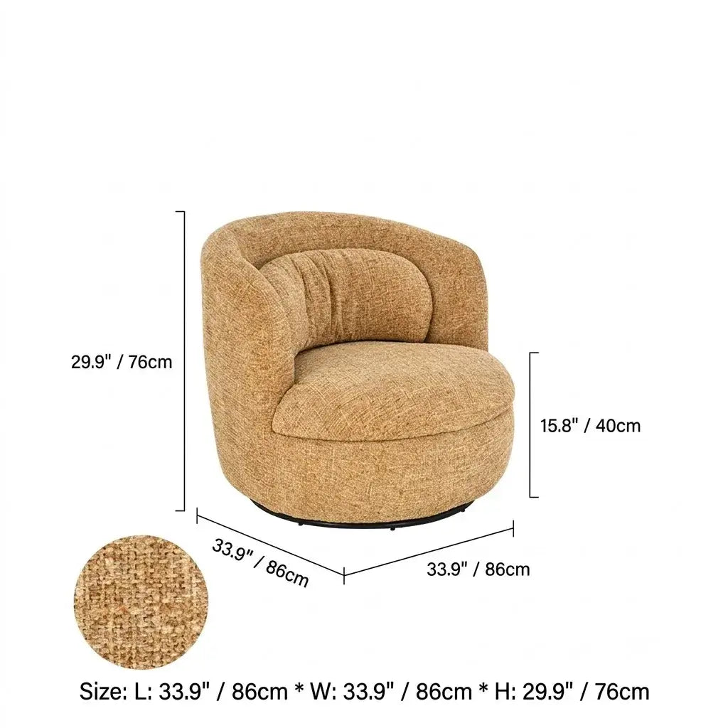 Curved Chenille/Boucle Swivel Chair with Wraparound Back for Cozy Reading Corners Dimensions