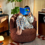 Curved Chenille/Boucle Swivel Chair with Wraparound Back for Cozy Reading Corners