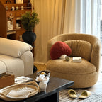 Curved Chenille/Boucle Swivel Chair with Wraparound Back for Cozy Reading Corners