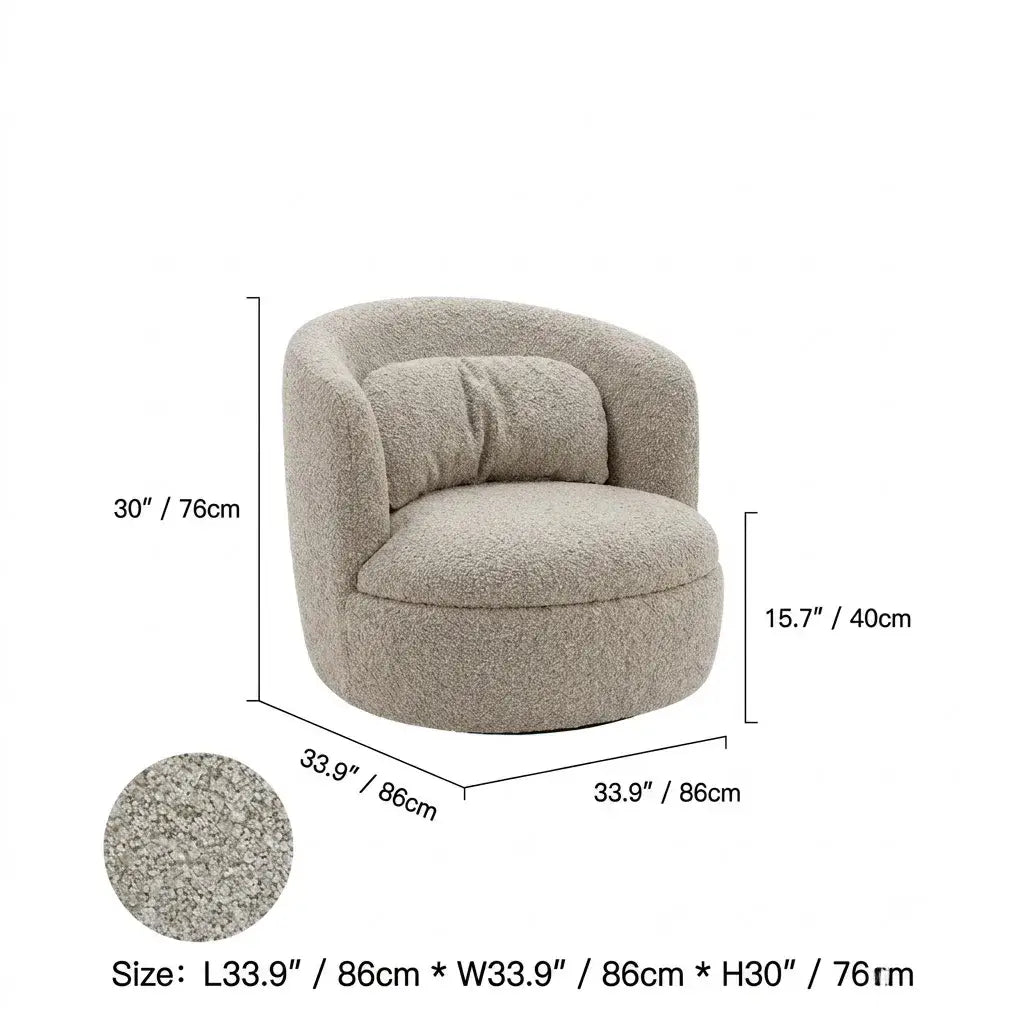 Curved Chenille/Boucle Swivel Chair with Wraparound Back for Cozy Reading Corners Dimensions