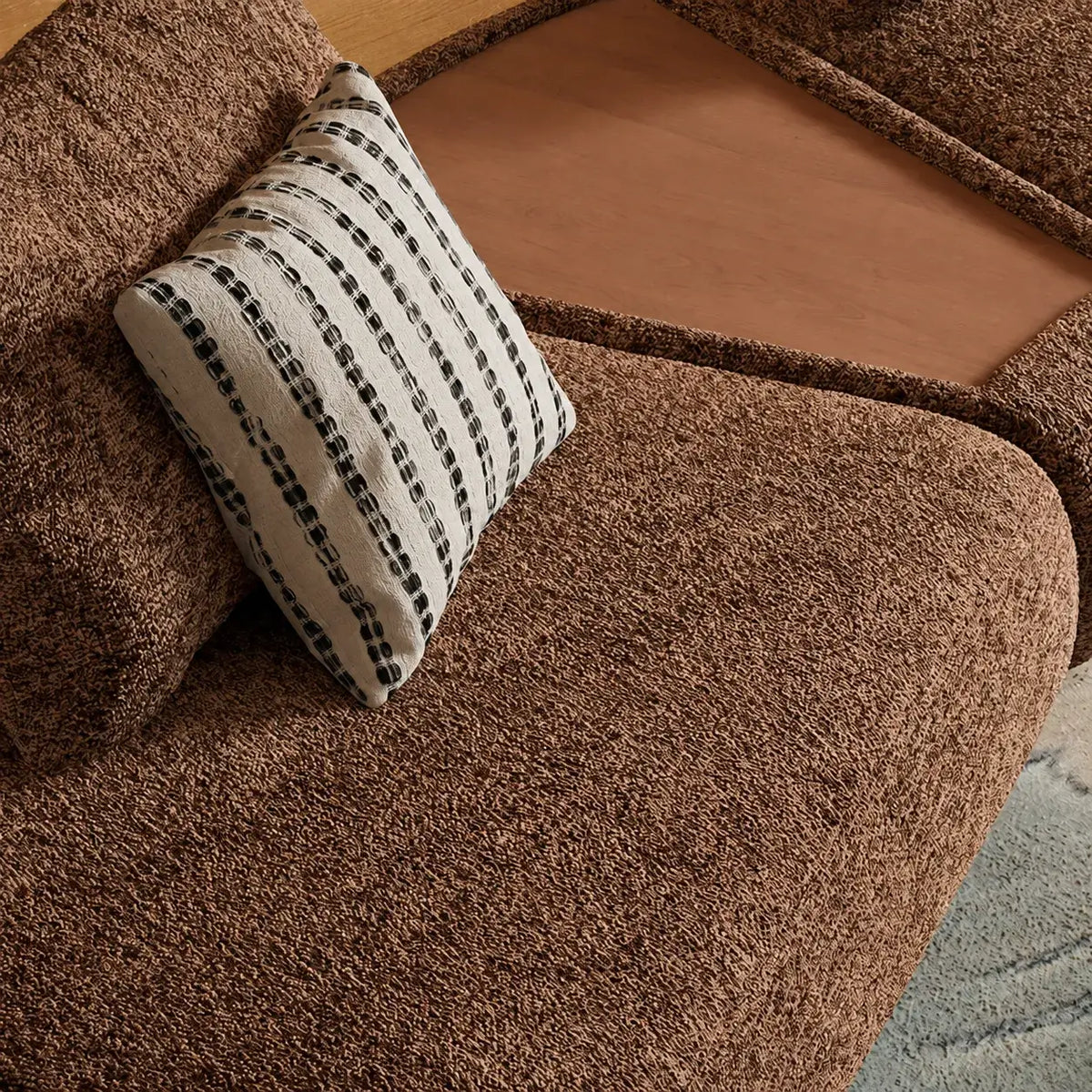 Curved Chenille Sofa Series in Cocoa Brown for Sculptural Lounge Living