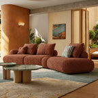 Curved Chenille Sofa Series in Cocoa Brown for Sculptural Lounge Living