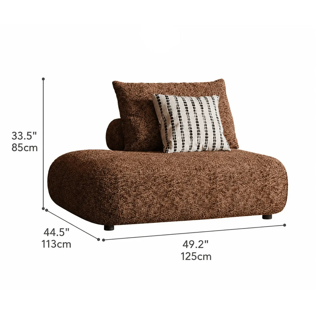 Curved Chenille Sofa Series in Cocoa Brown for Sculptural Lounge Living Dimensions