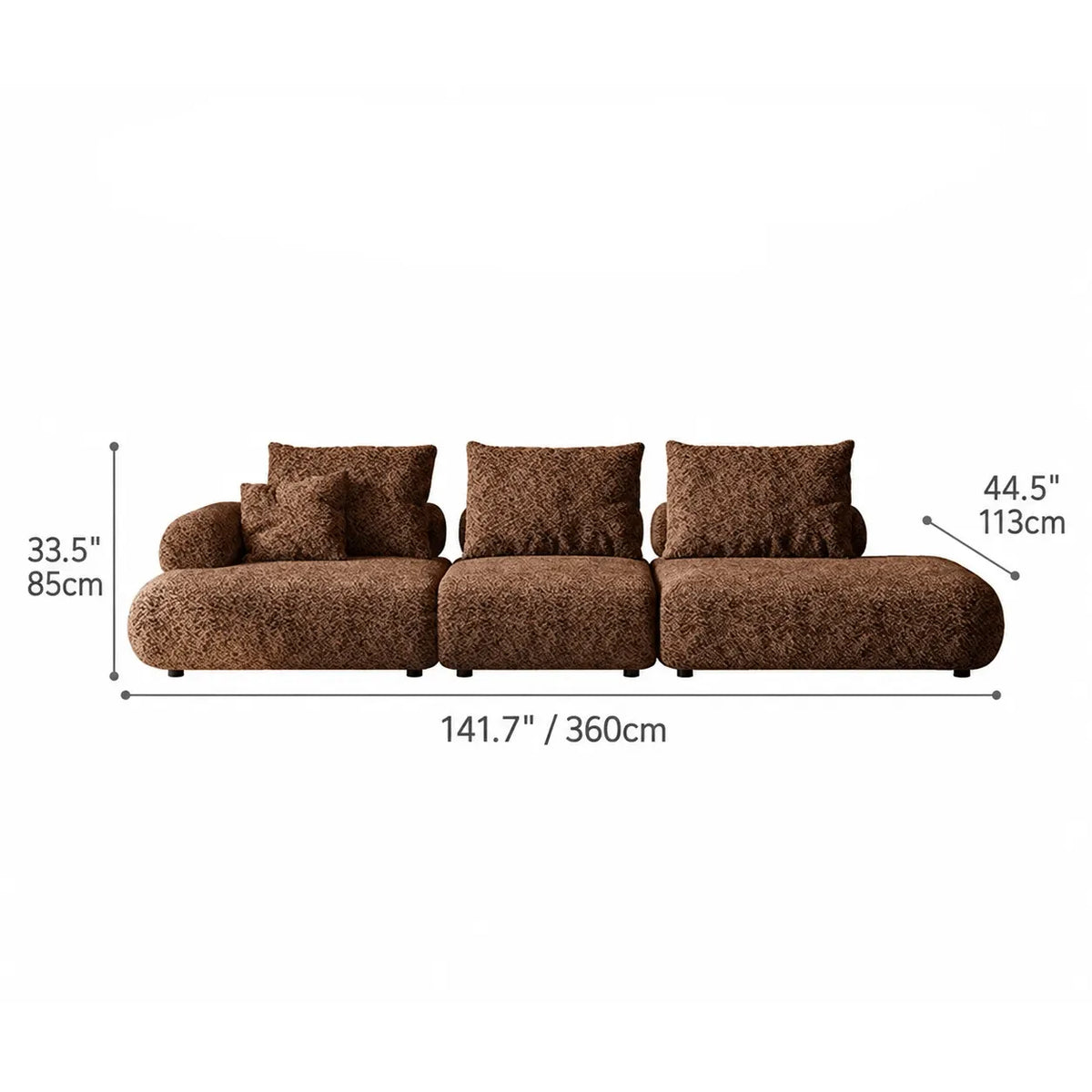 Curved Chenille Sofa Series in Cocoa Brown for Sculptural Lounge Living Dimensions