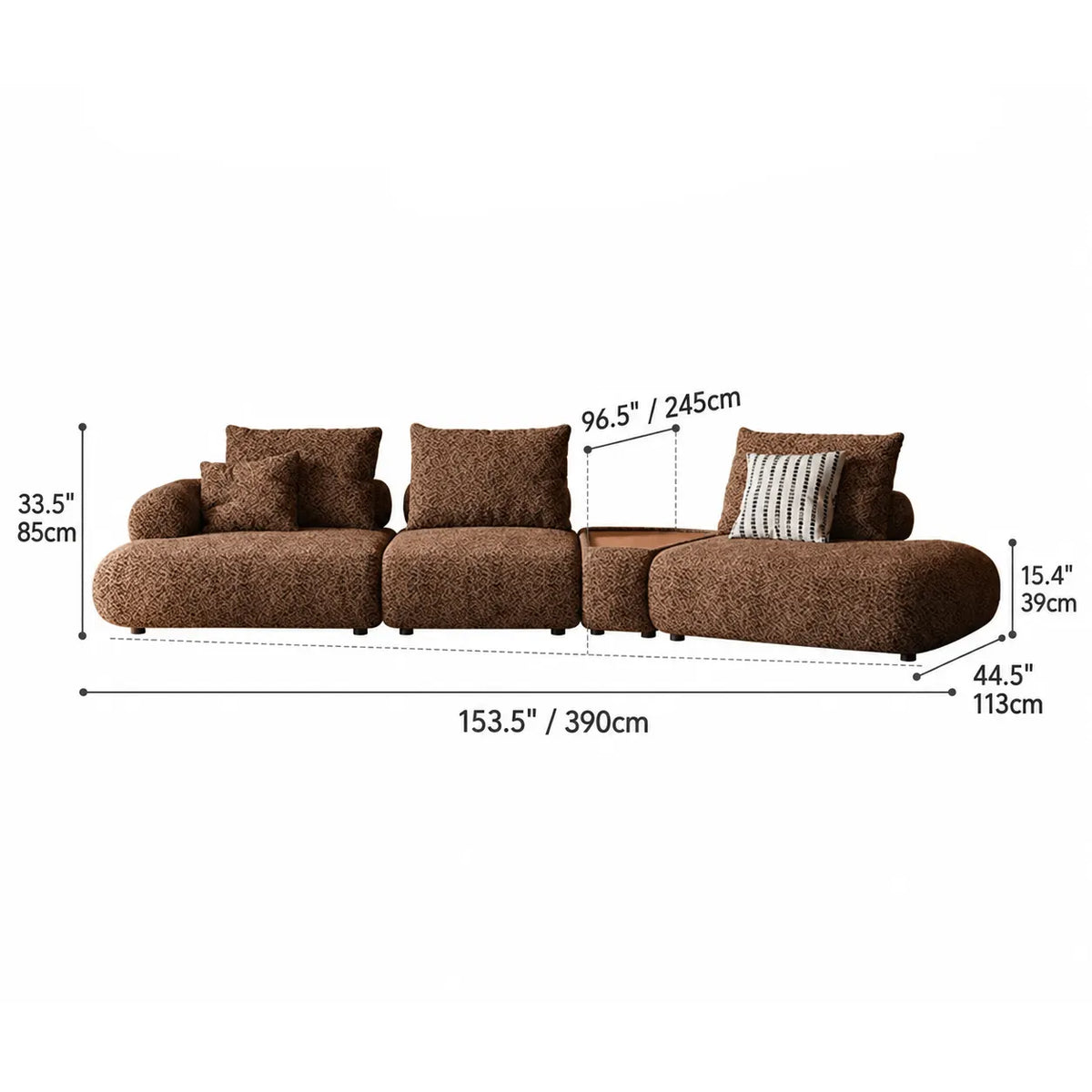 Curved Chenille Sofa Series in Cocoa Brown for Sculptural Lounge Living Dimensions