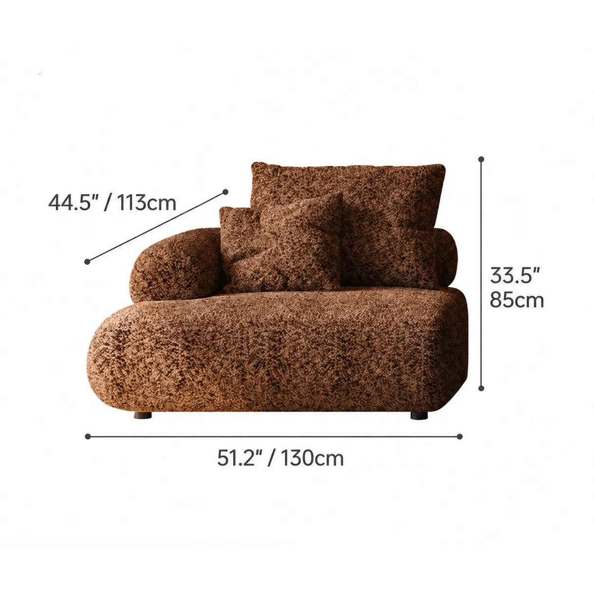 Curved Chenille Sofa Series in Cocoa Brown for Sculptural Lounge Living Dimensions