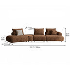 Curved Chenille Sofa Series in Cocoa Brown for Sculptural Lounge Living Dimensions