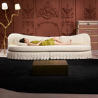 Curved Linen-Texture Pleated Skirt Sofa Series With Lounge Chair