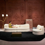 Curved Linen-Texture Pleated Skirt Sofa Series With Lounge Chair