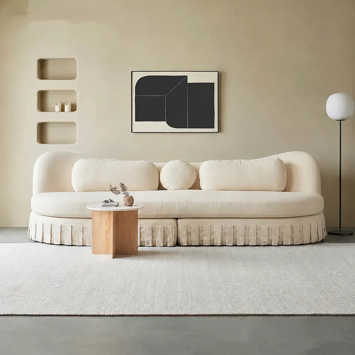 Curved Linen-Texture Pleated Skirt Sofa Series With Lounge Chair Main Product Image Image principale du produit