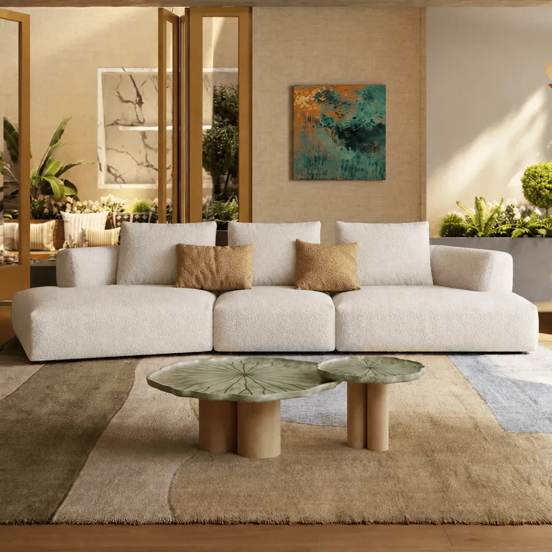 Curved Modular Chenille Sofa With Low Lounge Profile and Washable Covers