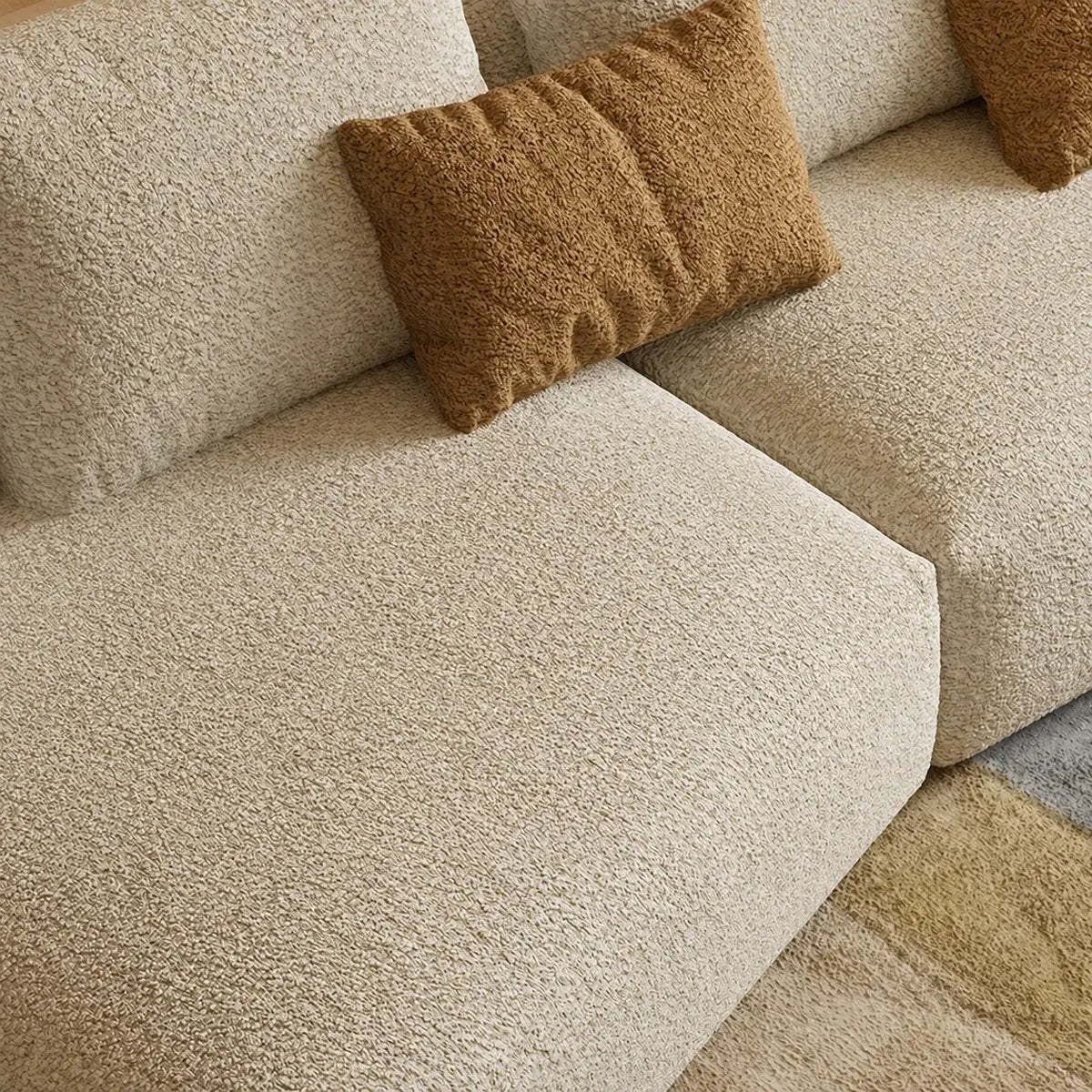 Curved Modular Chenille Sofa With Low Lounge Profile and Washable Covers