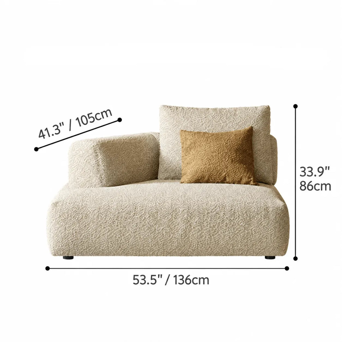 Curved Modular Chenille Sofa With Low Lounge Profile and Washable Covers Dimensions