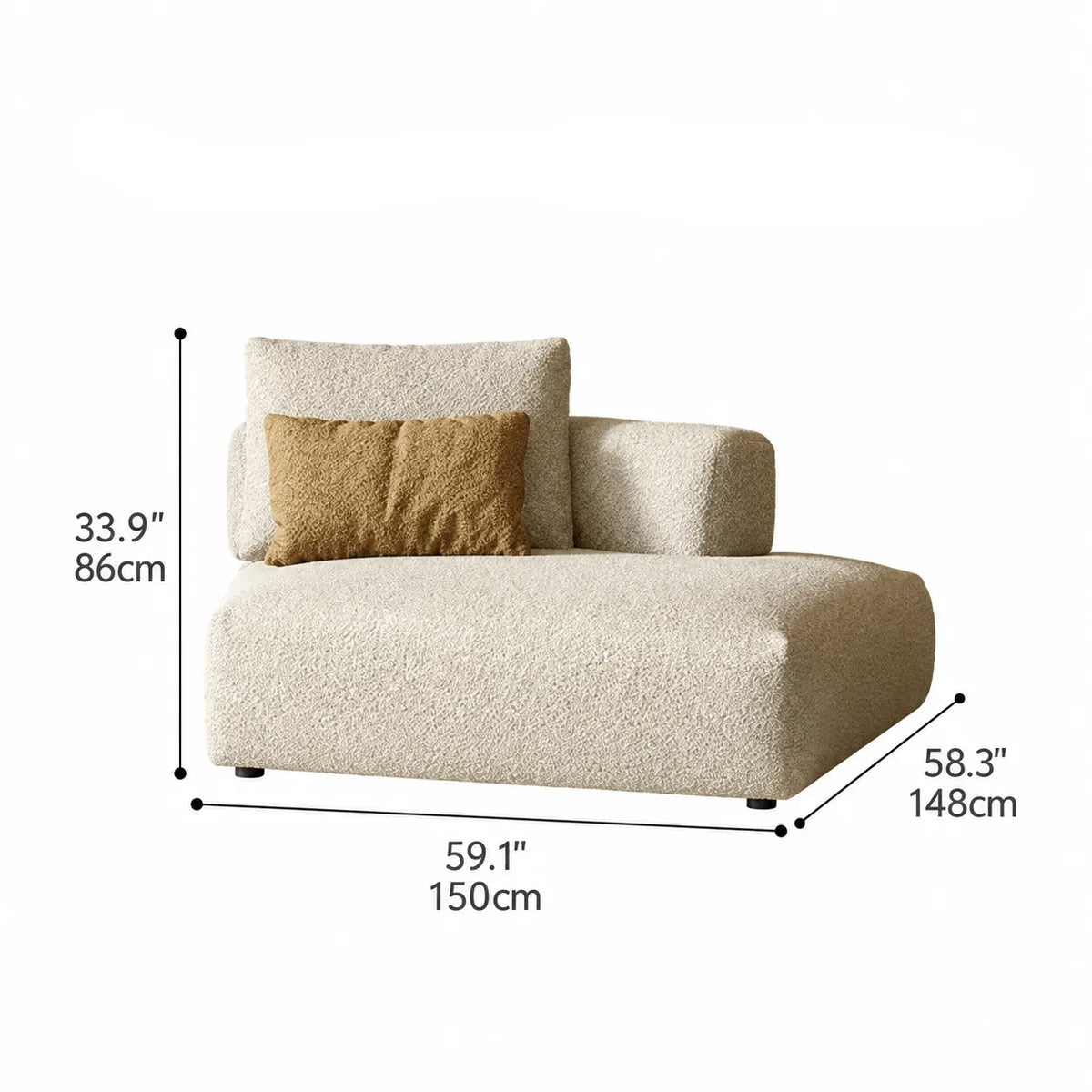 Curved Modular Chenille Sofa With Low Lounge Profile and Washable Covers Dimensions