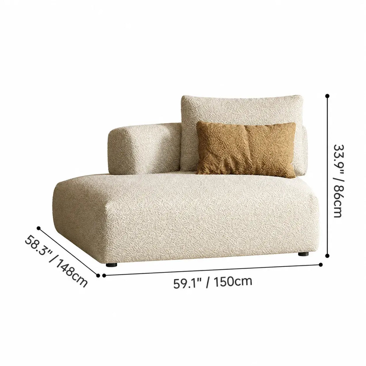 Curved Modular Chenille Sofa With Low Lounge Profile and Washable Covers Dimensions