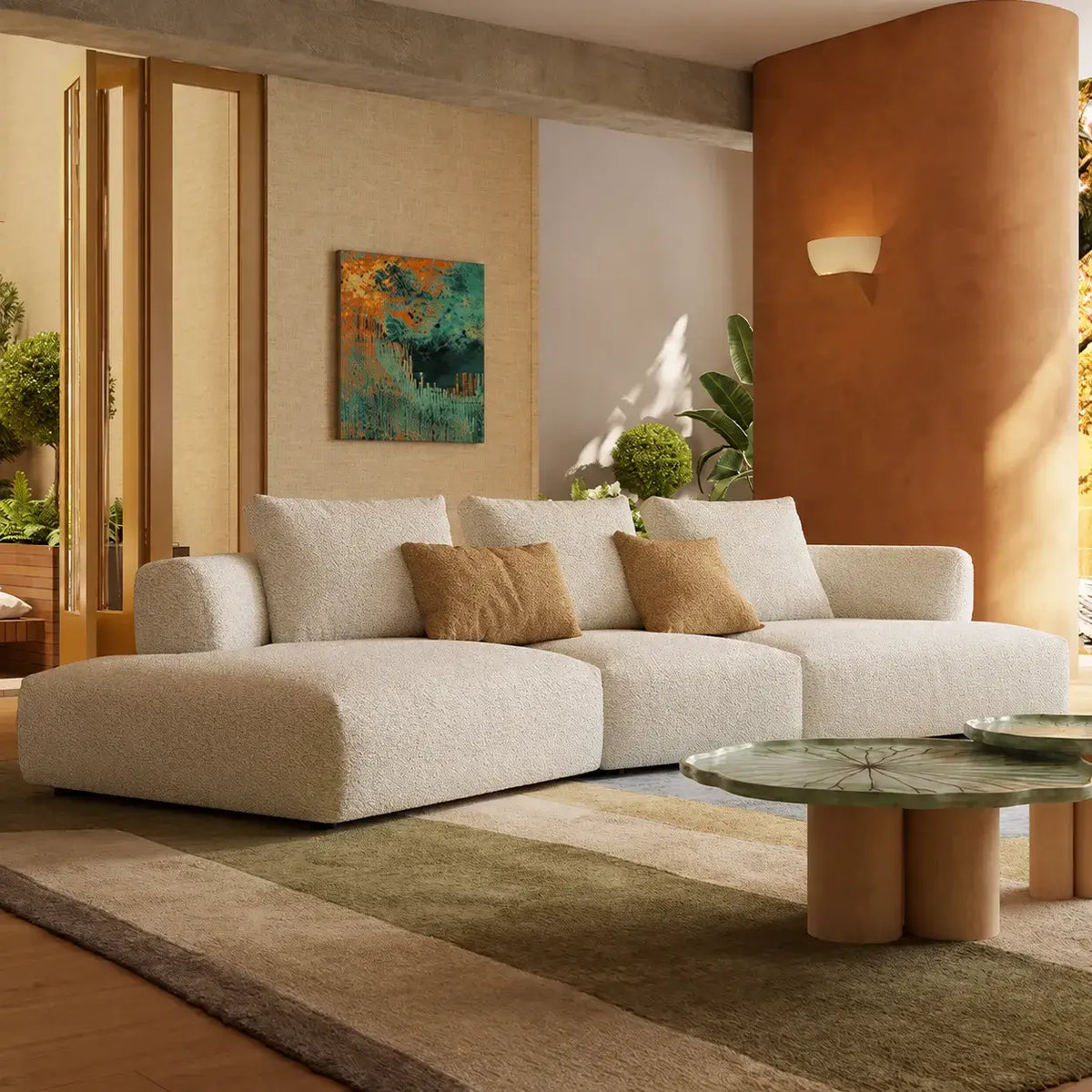 Curved Modular Chenille Sofa With Low Lounge Profile and Washable Covers Main Product Image Main image