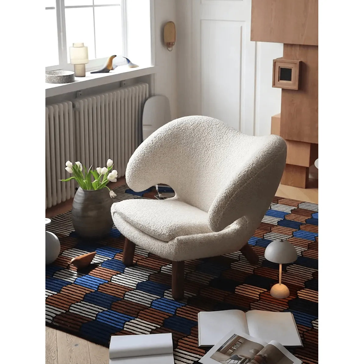 Curved Pelican Chair in Boucle, Walnut Legs, French Vintage Accent Secondary image
