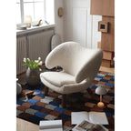 Curved Pelican Chair in Boucle, Walnut Legs, French Vintage Accent