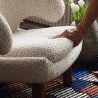 Curved Pelican Chair in Boucle, Walnut Legs, French Vintage Accent