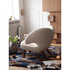 Curved Pelican Chair in Boucle, Walnut Legs, French Vintage Accent