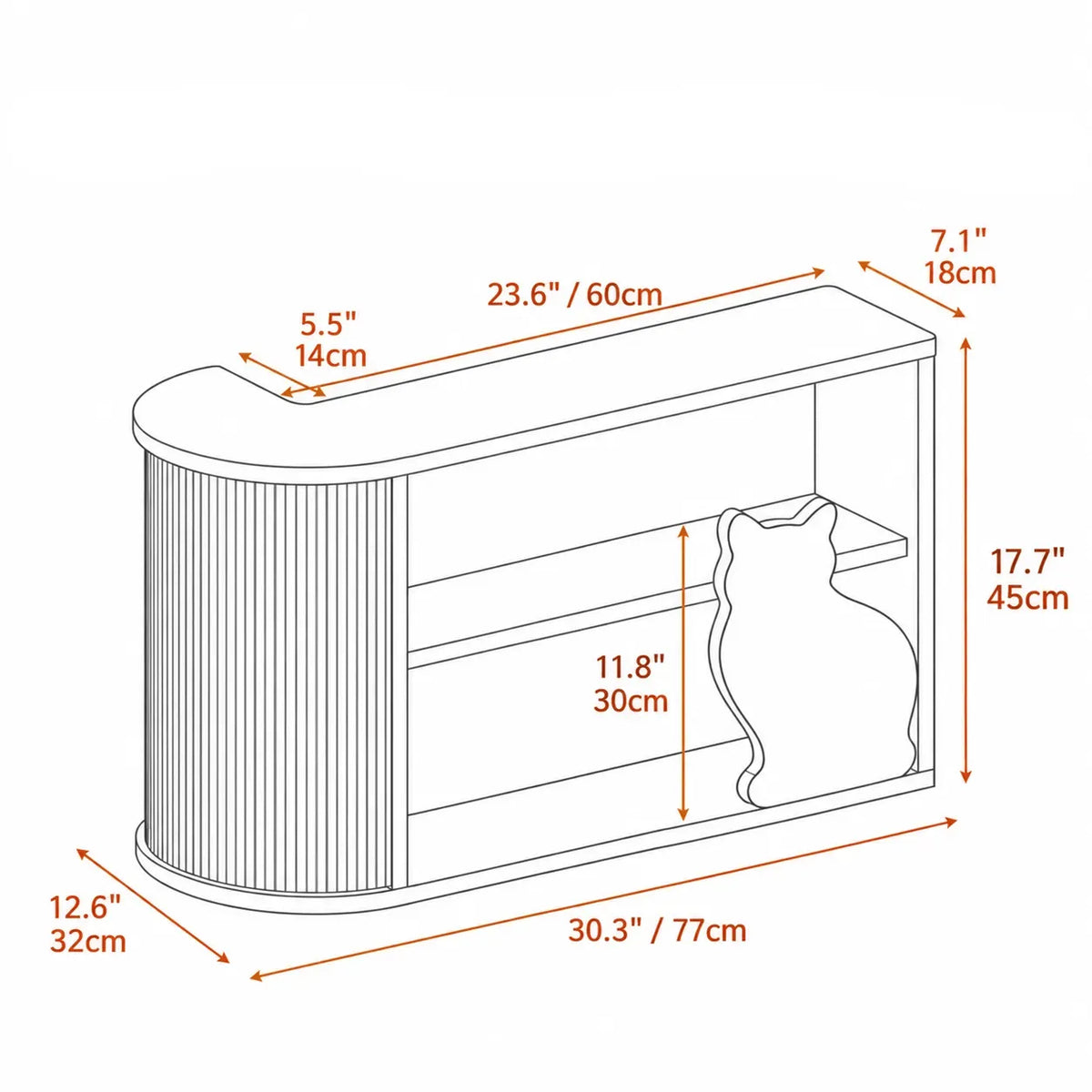 Curved Sisal Cat Scratcher Side Table with Open Storage Shelves Dimensions