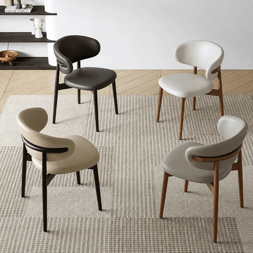 Curved Upholstered Dining Chair Series in Oak and Ash Wood Tones
