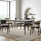 Curved Upholstered Dining Chair Series in Oak and Ash Wood Tones
