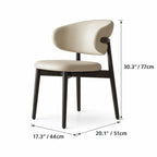 Curved Upholstered Dining Chair Series in Oak and Ash Wood Tones Dimensions