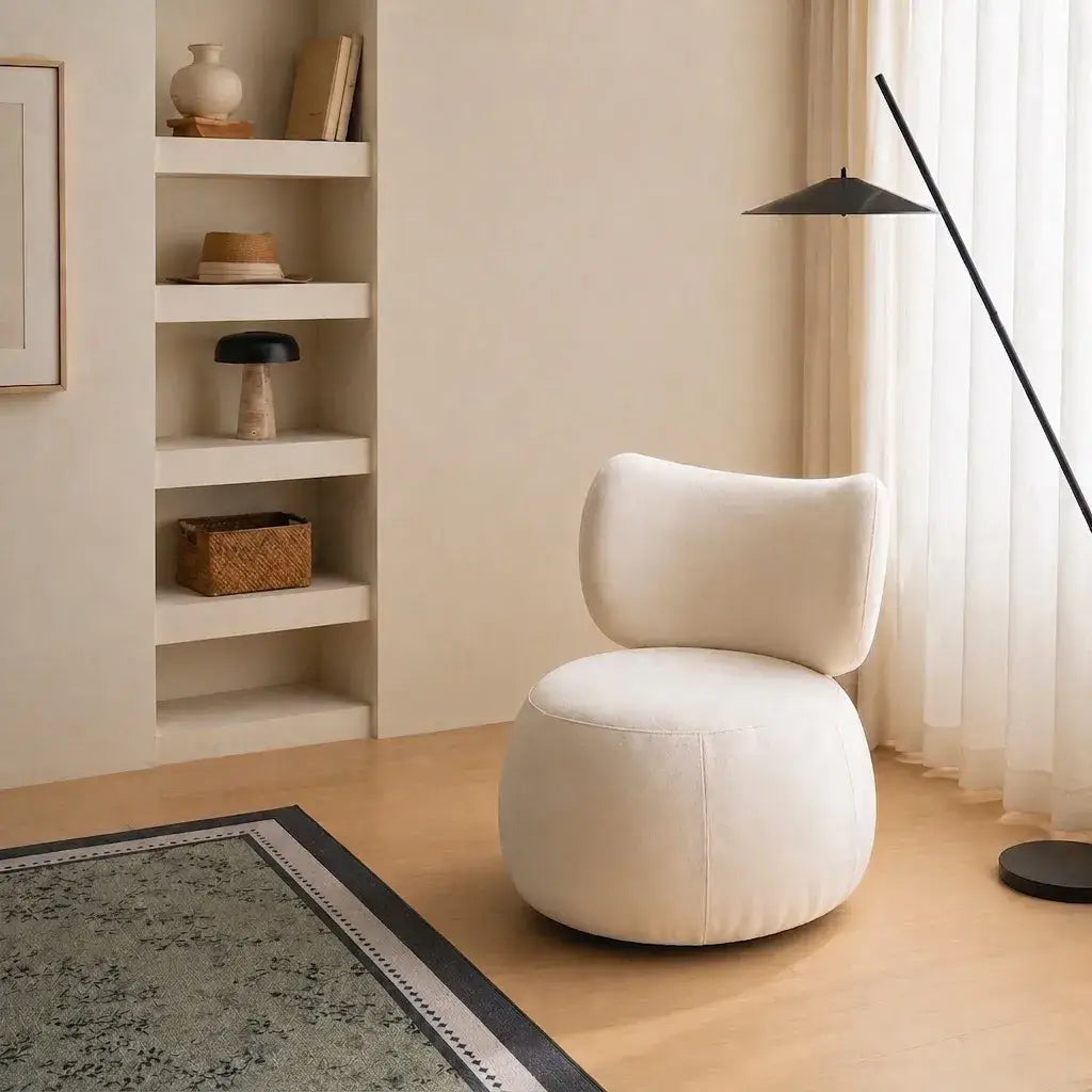 Curved Upholstered Swivel Chair for Vanity Corners and Cozy Lounge Spaces
