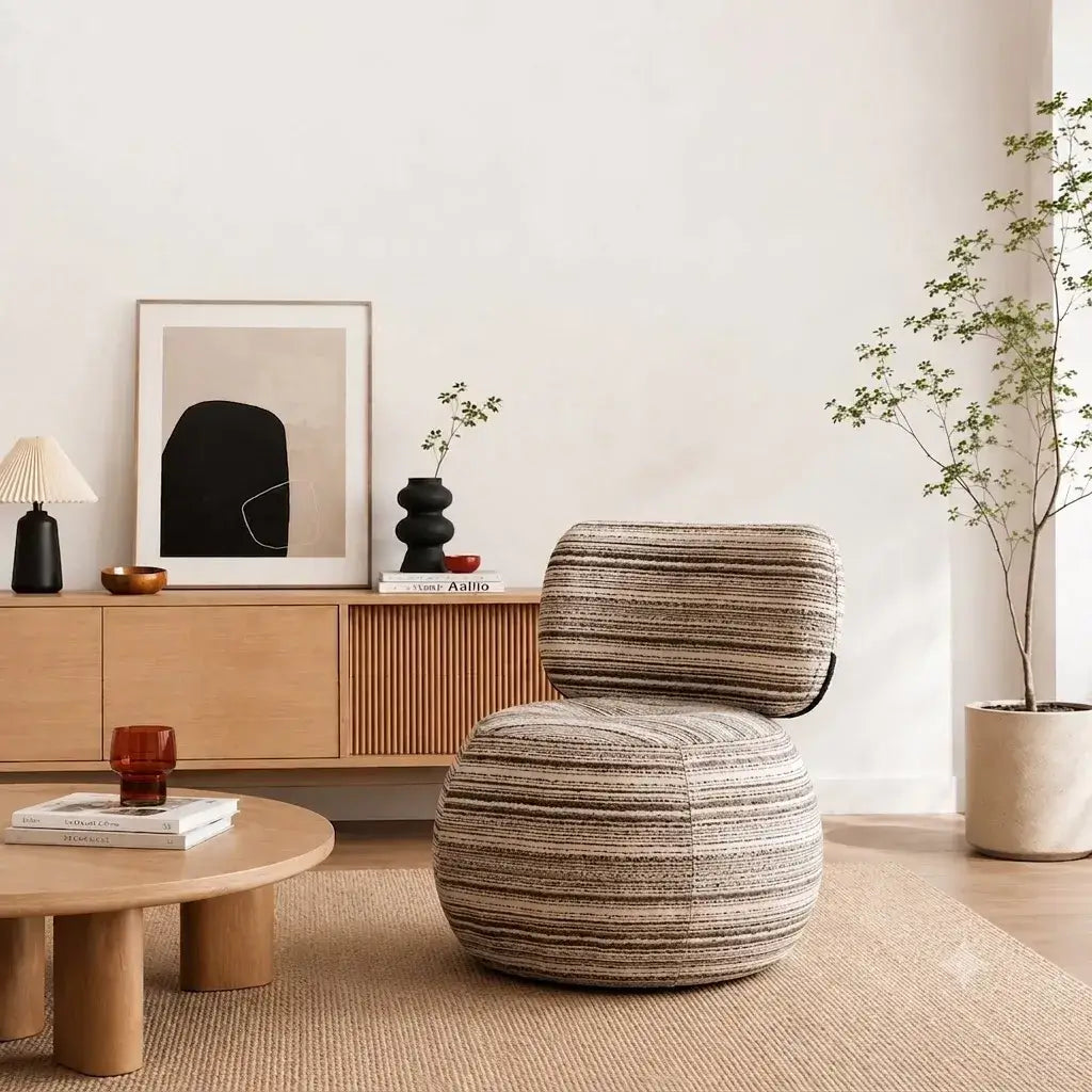 Curved Upholstered Swivel Chair for Vanity Corners and Cozy Lounge Spaces