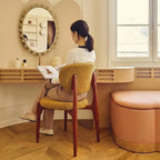 Curved Upholstered Vanity Stool with Ash Wood Frame and Retro Warmth