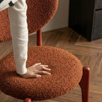 Curved Upholstered Vanity Stool with Ash Wood Frame and Retro Warmth