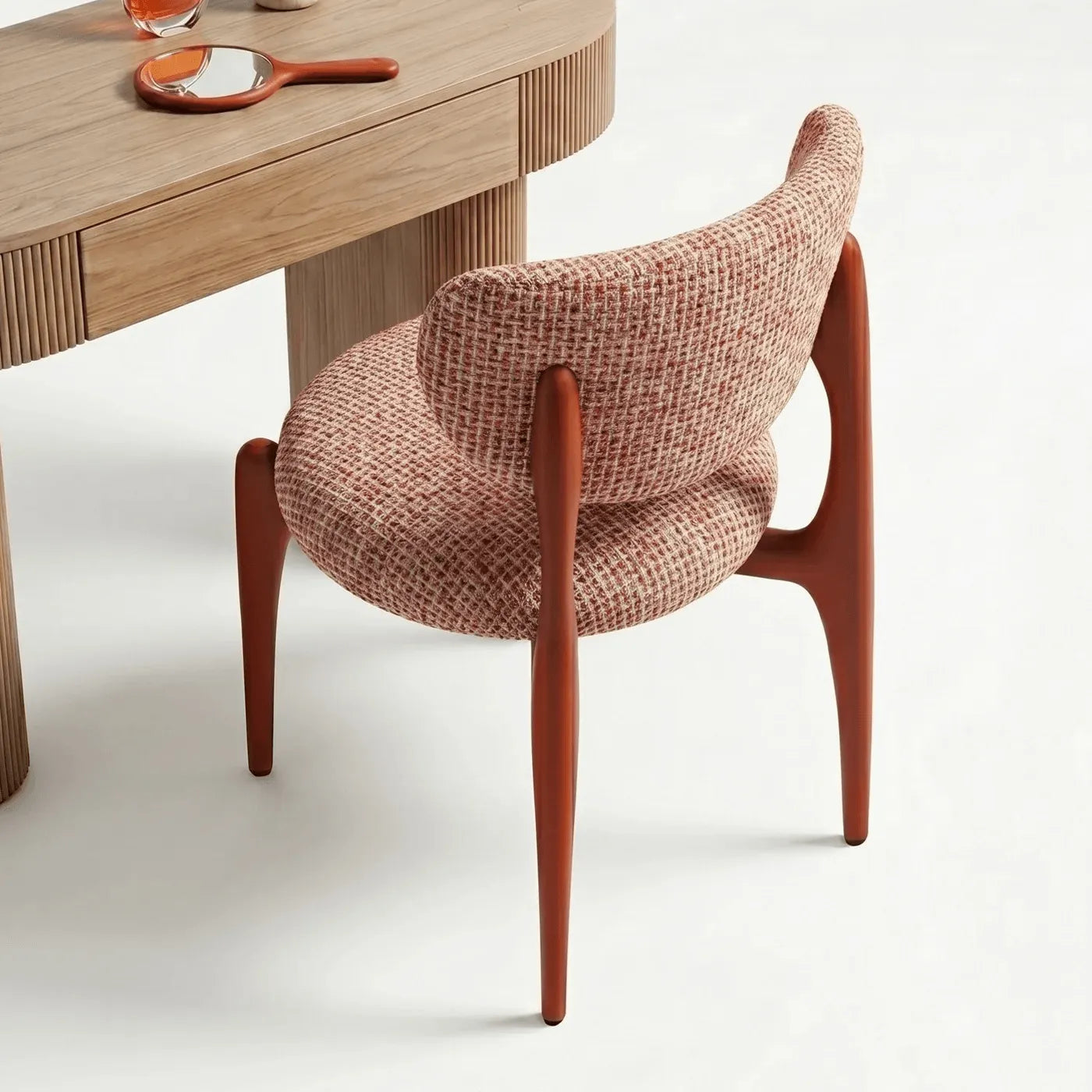 Curved Upholstered Vanity Stool with Ash Wood Frame and Retro Warmth Main Product Image Image principale du produit