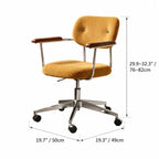 Curved Velvet Office Chair with Wood Armrests and Swivel Lift Base