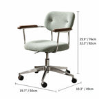 Curved Velvet Office Chair with Wood Armrests and Swivel Lift Base