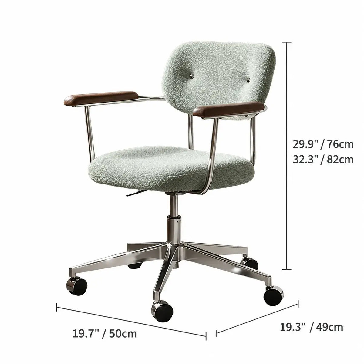 Curved Velvet Office Chair with Wood Armrests and Swivel Lift Base