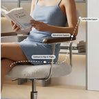 Curved Velvet Office Chair with Wood Armrests and Swivel Lift Base