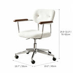 Curved Velvet Office Chair with Wood Armrests and Swivel Lift Base